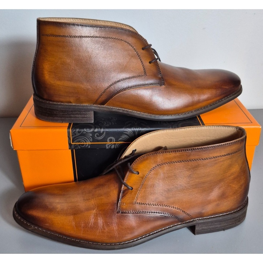 La Milano Mens Glen Chukka Boots Leather "Cognac" Brown Size 13 with Box